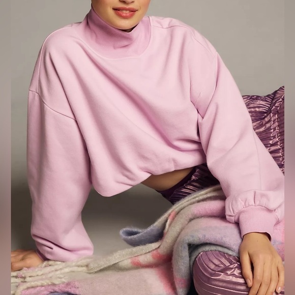 Anthropologie PILCRO NEW Funnel Neck Bubble Hem Pullover Sweatshirt Lavender L - Picture 1 of 12